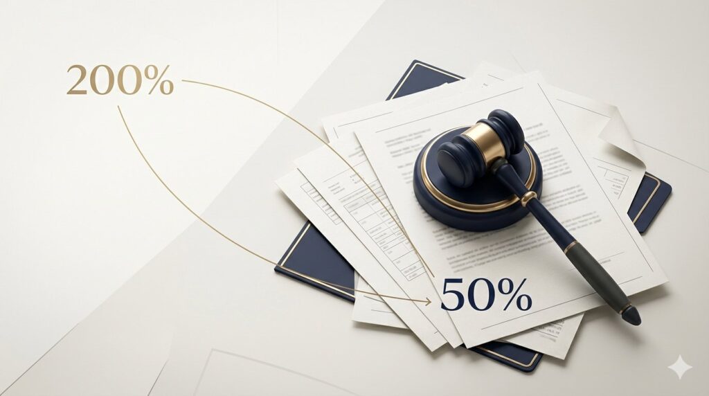 Illustration representing Section 270A penalty for misreporting income reduced by ITAT from 200% to 50%